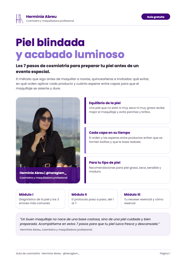 Portada de la guía gratuita de cosmiatría de Herminia Abreu